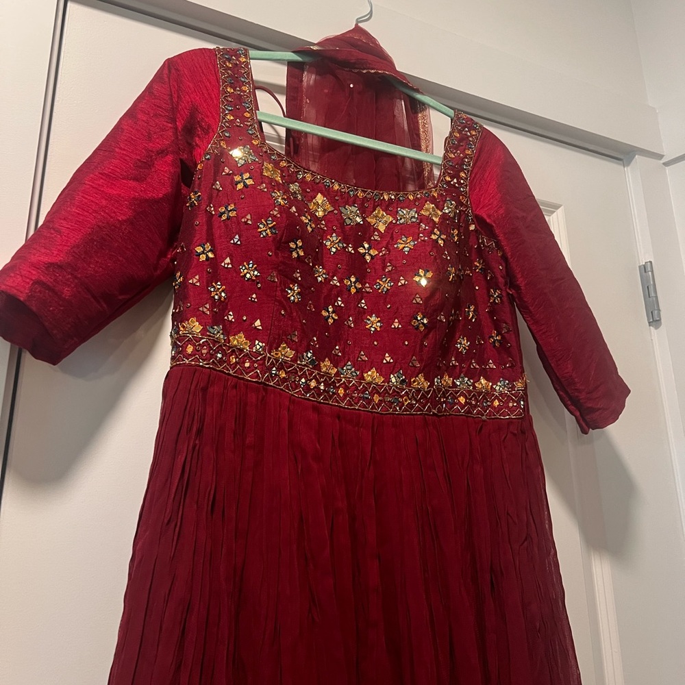Long burgundy Indian dress